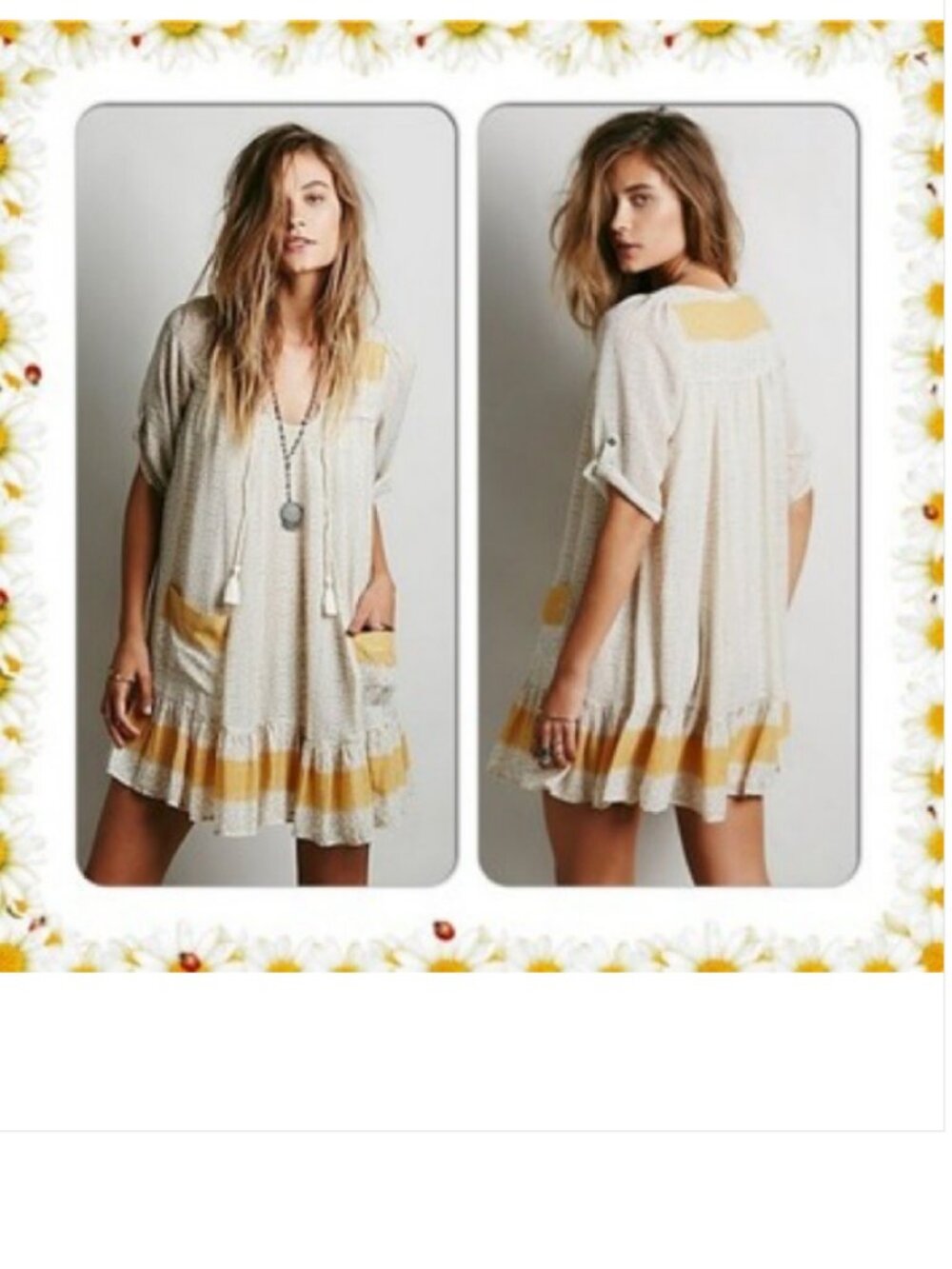 Free People Yellow Tan Floral Print Mini Dress